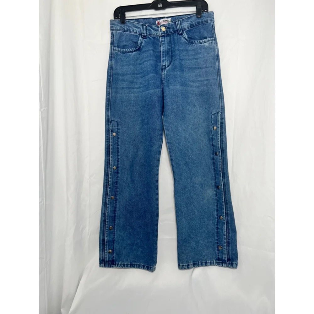 Vintage‎ Y2K Lamsah Side Snap Jeans Blue 30 Wide Leg